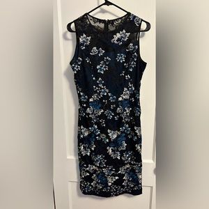 Size6 black blue and silver dress Machine washable
